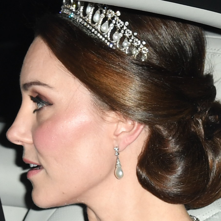 Kate Middleton wearing the Lover's Knot tiara at a Diplomatic Reception in 2017