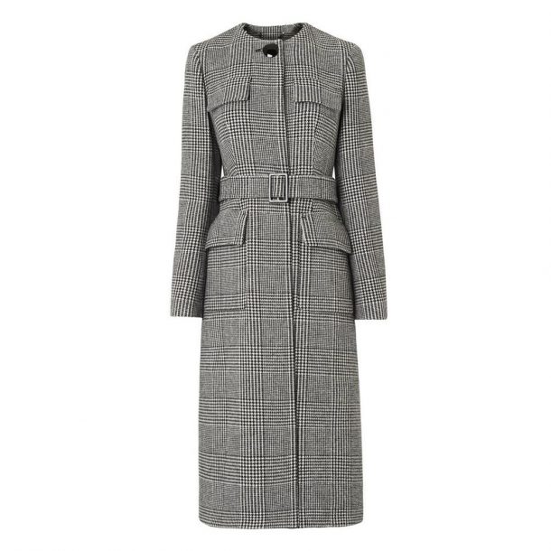 L.K. Bennett Delli Check Coat in Grey, worn by Kate Middleton in Manchester in December 2017