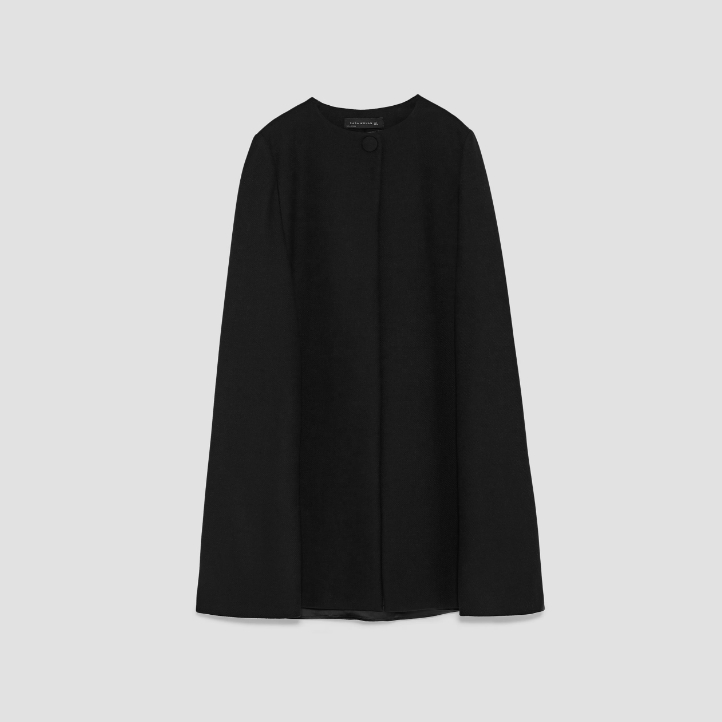 Zara Long Cloth Cape in Black