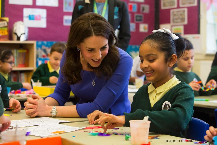 Kate Middleton visits Roe Green Junior School in London to launch new mental health website for the Heads Together Campaign