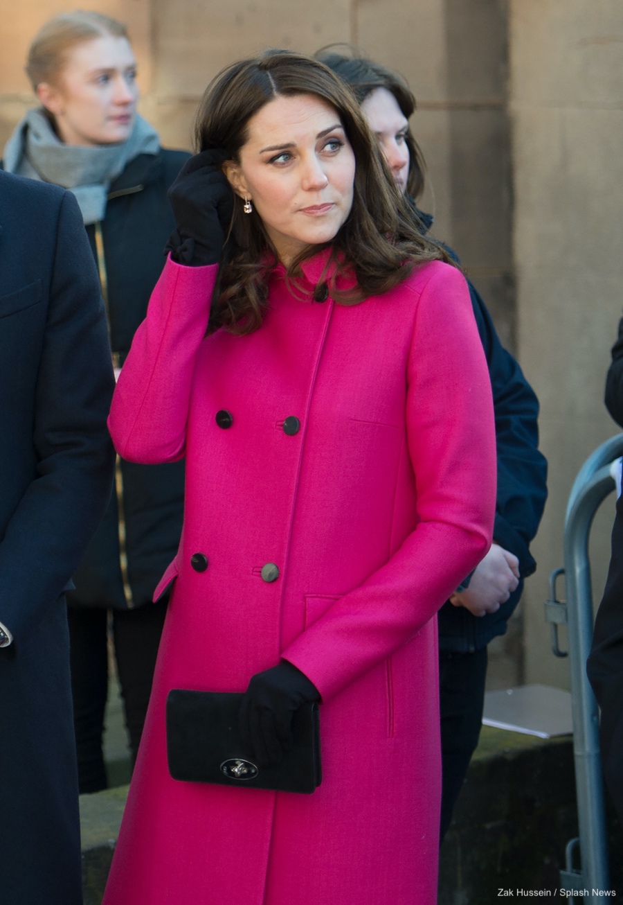 Kate Middleton wearing her pink Mulberry Coat in Coventry