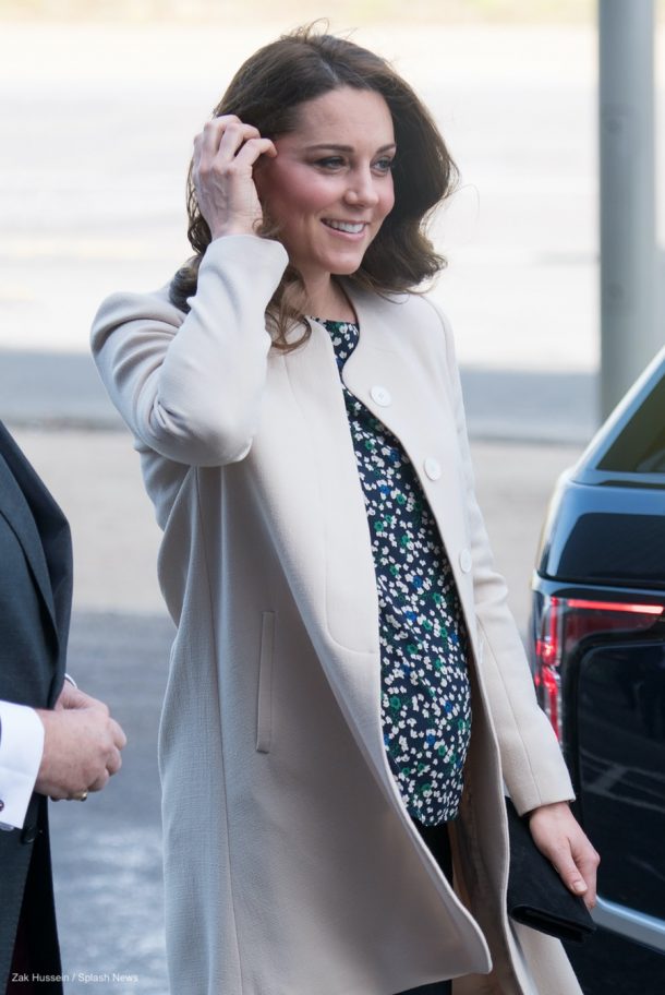 Kate Middleton wearing the Hobbs London Bianca Maxi Coat in Navy Blue