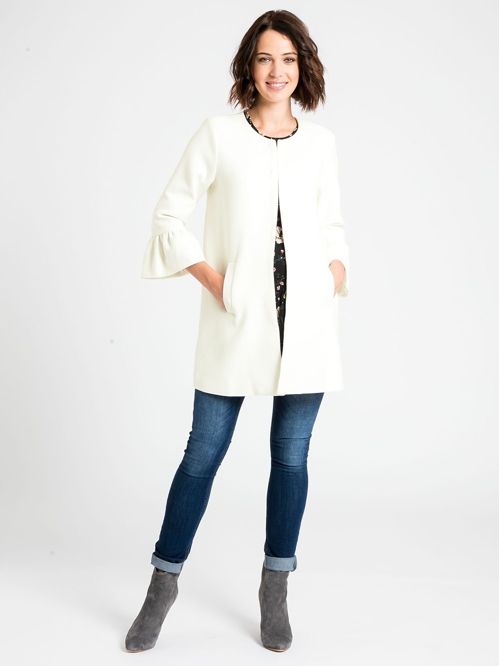 Cream Frill Sleeve Maternity Coat