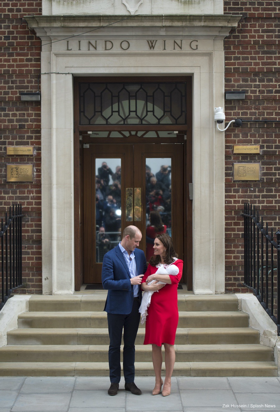 Prince William with Kate Middleton and the new royal baby boy outside of the Lindo Wing, St Mary's.