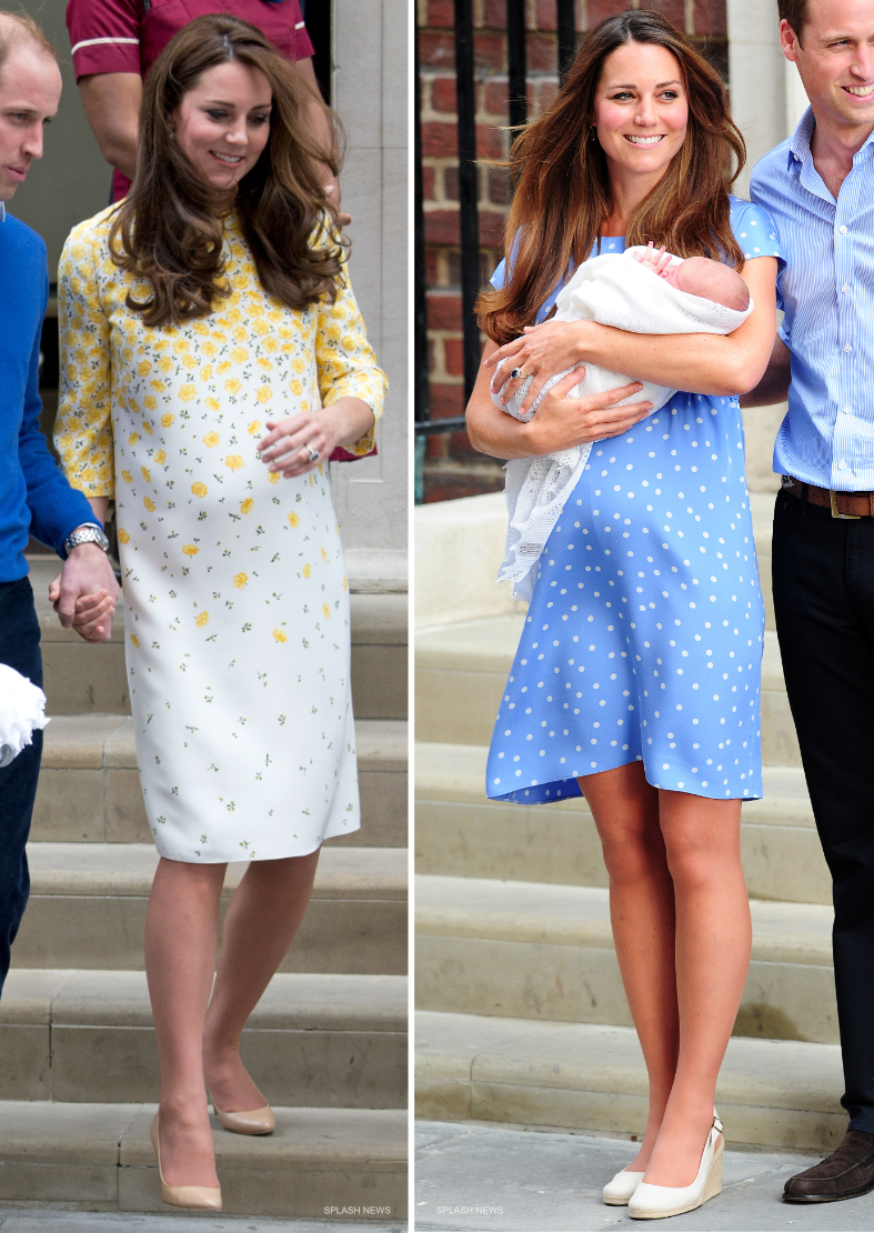 Kate Middleton after giving birth in 2013 and 2015.