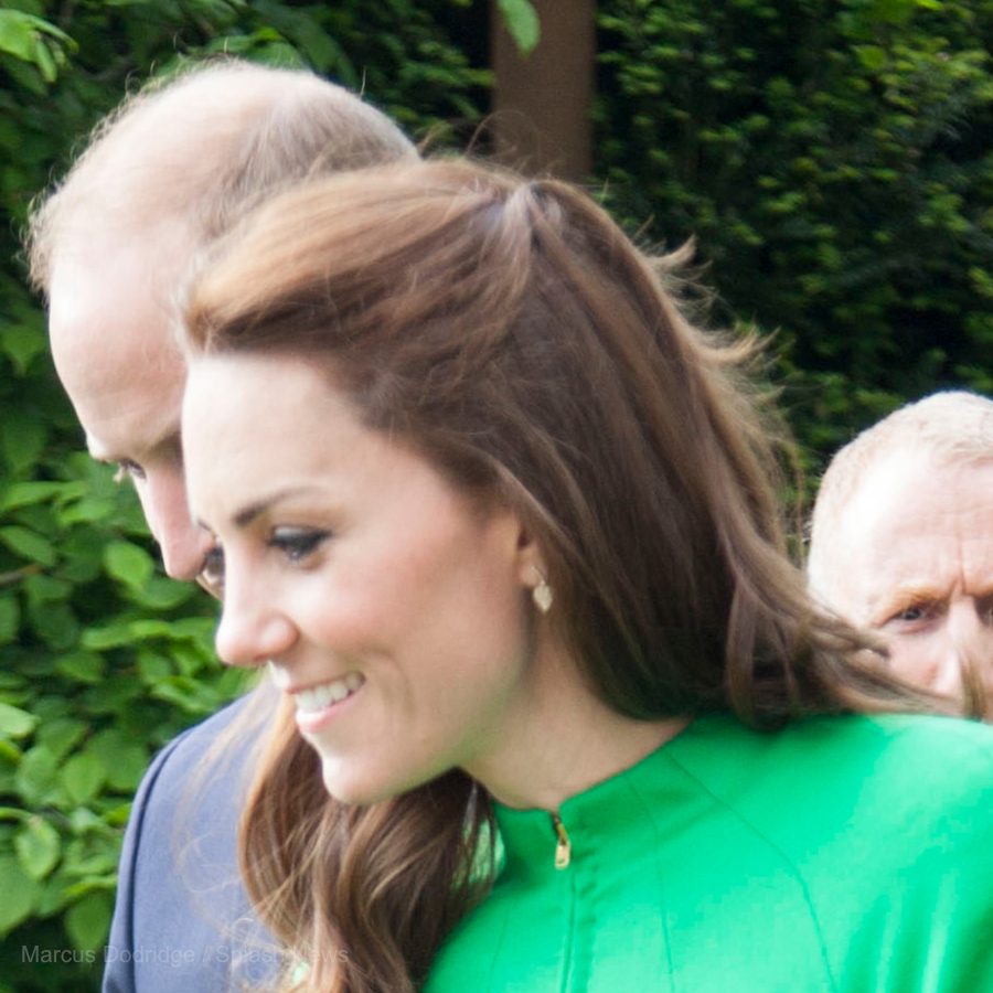 Kate Middleton wearing gold Kiki McDonough Lauren Leaf Earrings in 2016 at the RHS Chelsea Flower Show