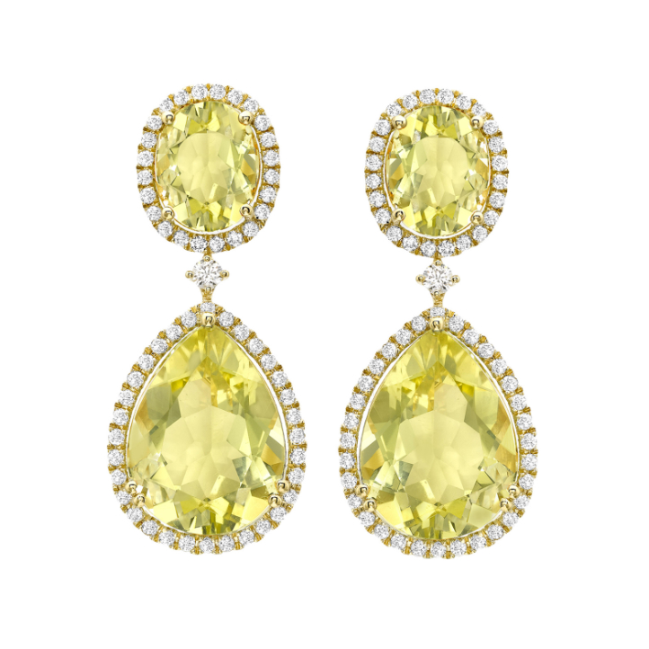 Kiki McDonough Lemon Quartz Pear and Oval Drop Earrings