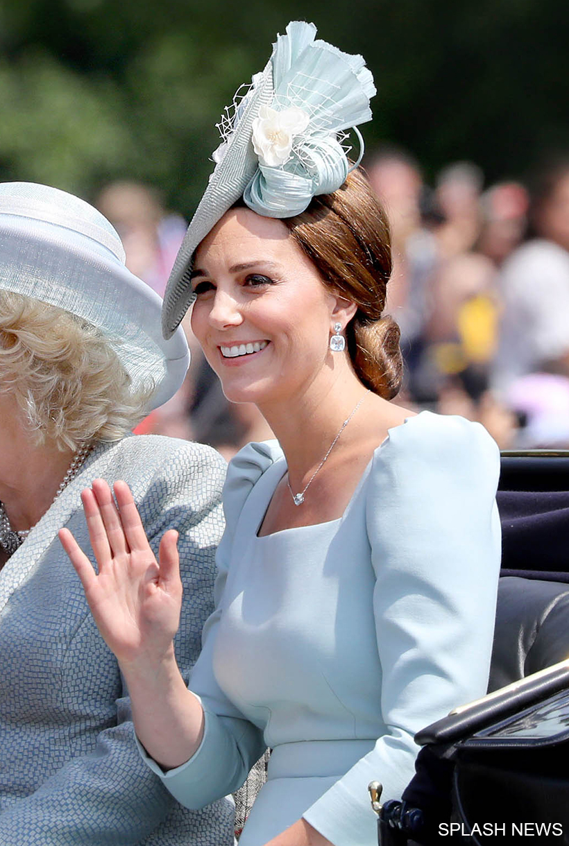 Kate Middleton in Pastel Blue Alexander McQueen outfit for 2018 Trooping the Colour Parade