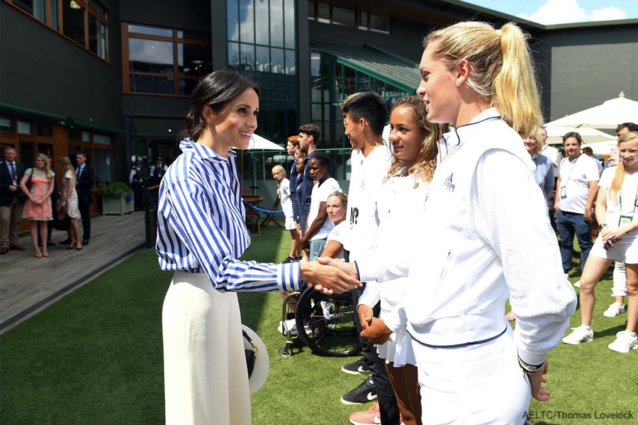 The Duchess of Cambridge (Kate Middleton) and the Duchess of Sussex (Meghan Markle) at Wimbledon 2018