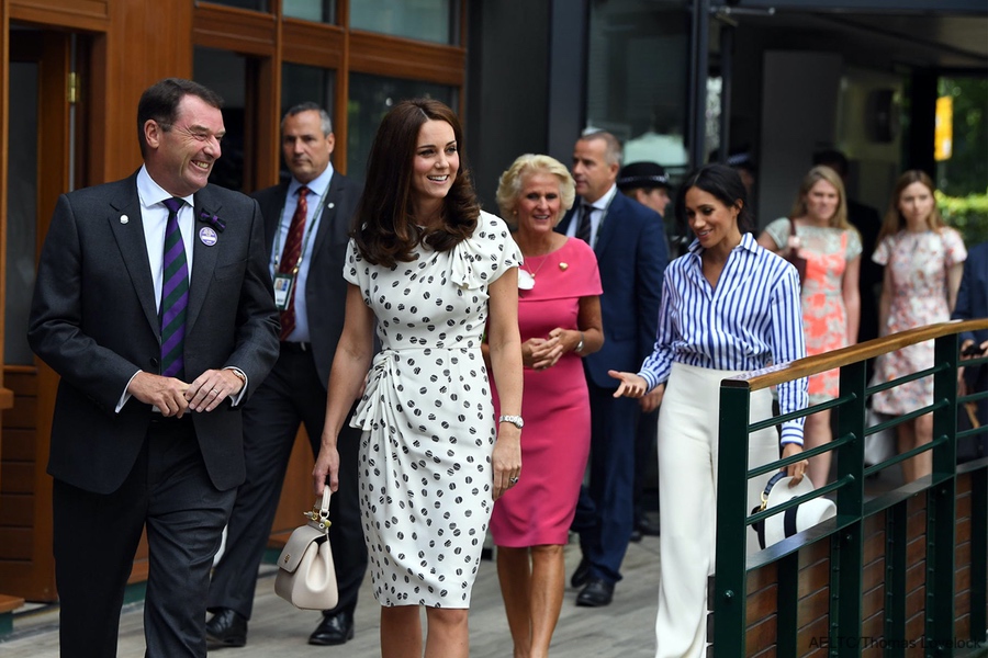 The Duchess of Cambridge (Kate Middleton) and the Duchess of Sussex (Meghan Markle) at Wimbledon 2018