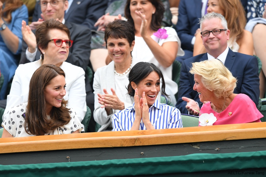 The Duchess of Cambridge (Kate Middleton) and the Duchess of Sussex (Meghan Markle) at Wimbledon 2018