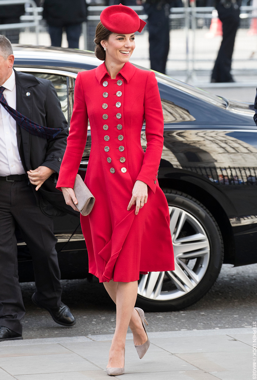 Kate Middleton in bright red on Commonwealth Day in 2019