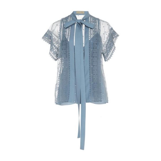 Blue pussybow blouse by Elie Saab.  From the resort 2019 collection.