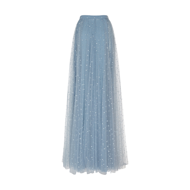 Elie Saab Blue Embroidered Tulle Skirt