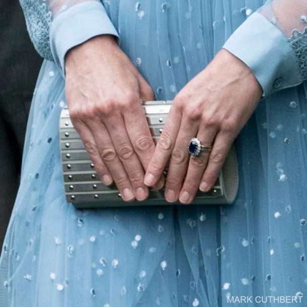 Kate Middleton holding the silver Elie Saab clutch bag