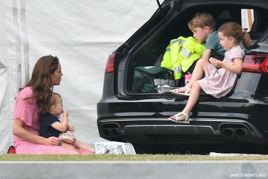 Kate Middleton with her two sons and daughter at the Charity Polo match