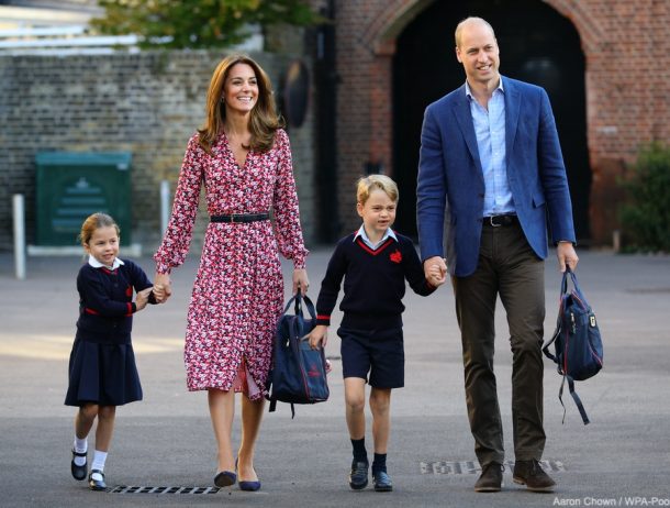 The Duke and Duchess of Cambridge dropping Prince George and Princess Charlotte at school.