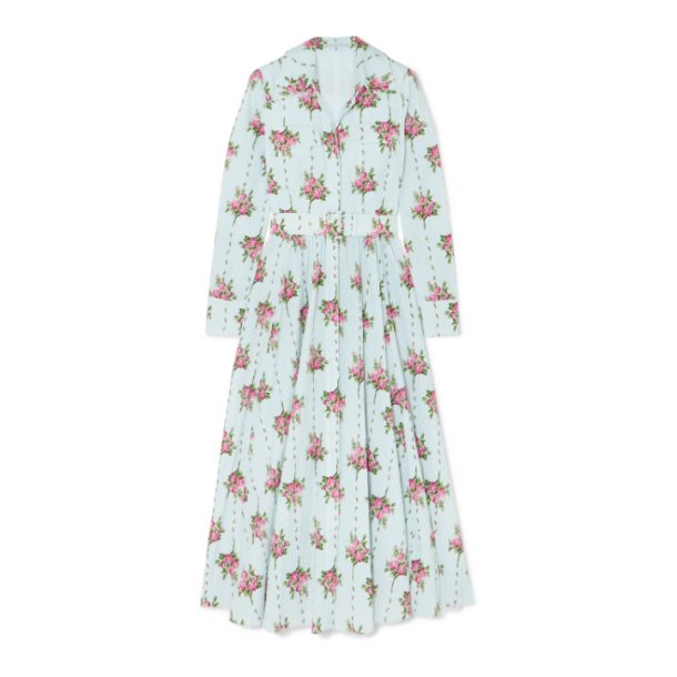 Light blue floral printed Emilia Wickstead dress worn by Kate Middleton, the Duchess of Cambridge