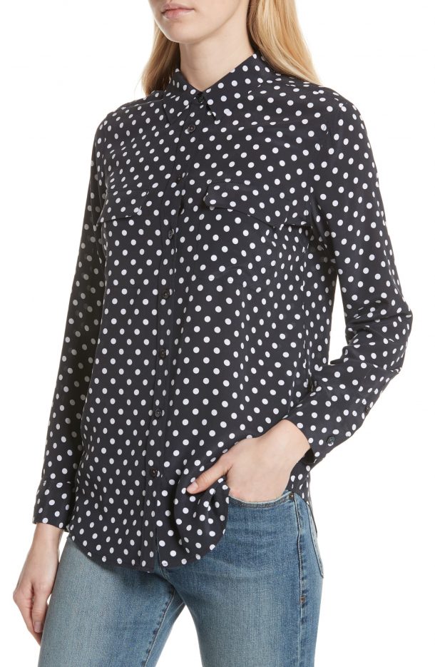 RepliKates for Equipment Black White Polka Dot Blouse Shirt Sept 19 2019 –  What Kate Wore