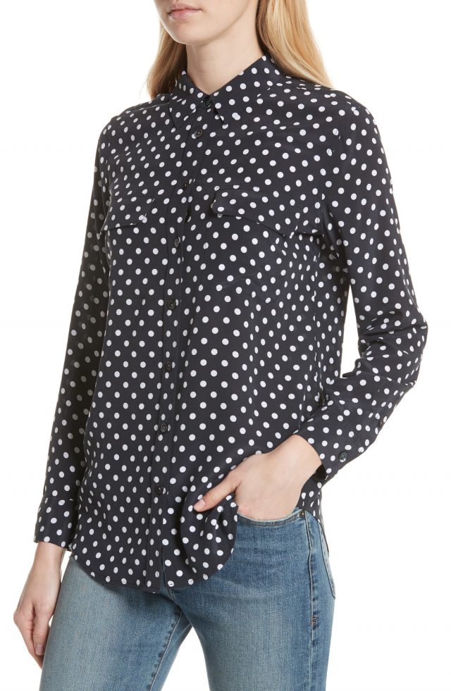 Kate Middleton wearing the black & white polka dot silk shirt by Equipment