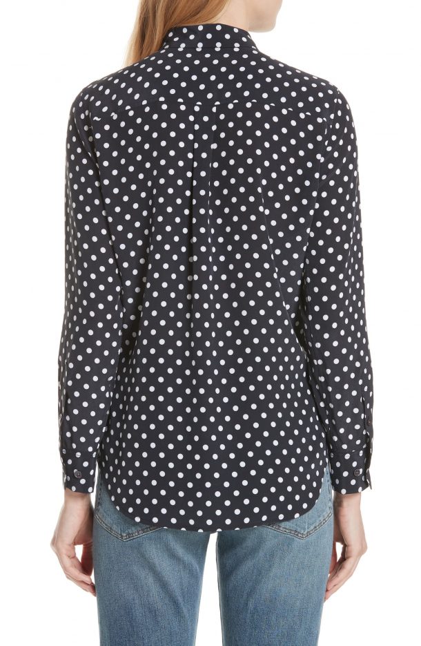 RepliKates for Equipment Black White Polka Dot Blouse Shirt Sept 19 2019 –  What Kate Wore