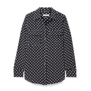 Kate Middleton wearing the black & white polka dot silk shirt by Equipment