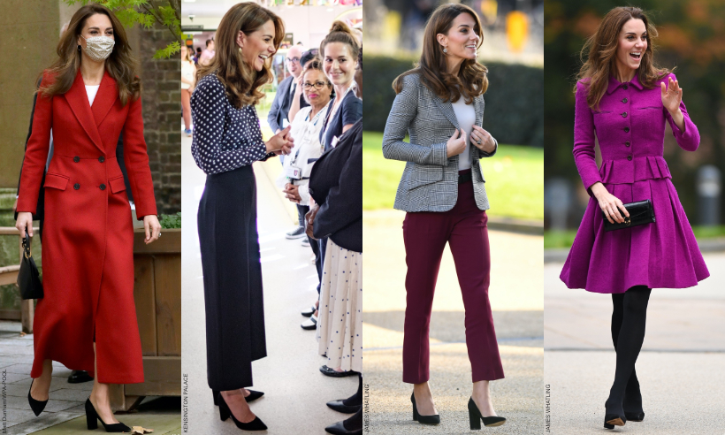 The Duchess of Cambridge (Kate Middleton) wearing the Gianvito Rossi Piper 85 Pumps on four different occasions.  