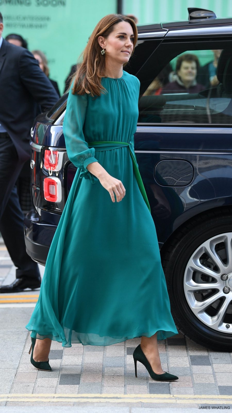 Princess Kate sporting a pair in sleek dark green heels from the third designer brand on our list, Emmy London.