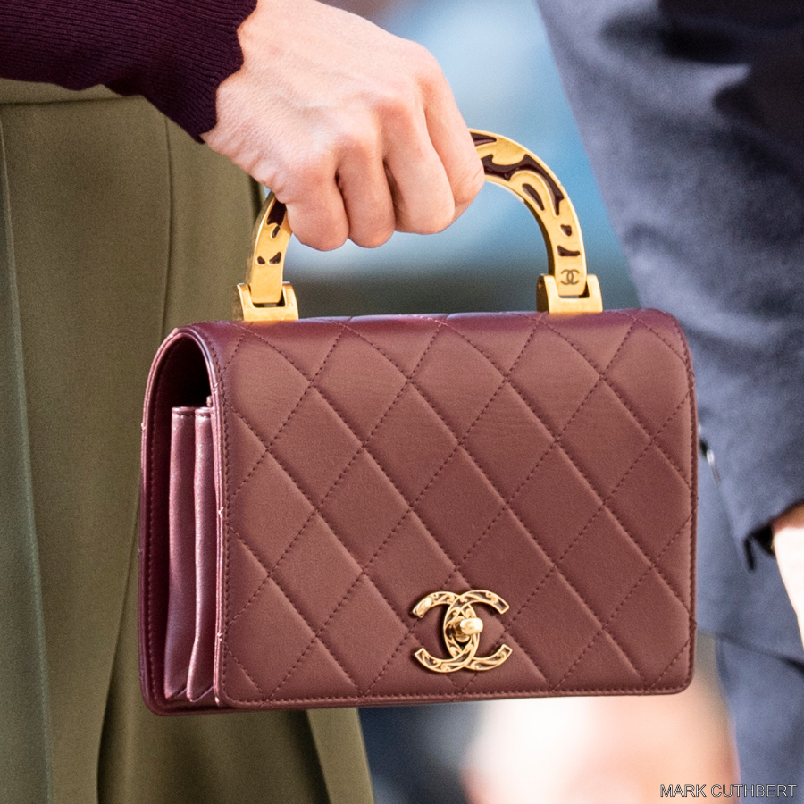 Close up of the burgundy Chanel bag