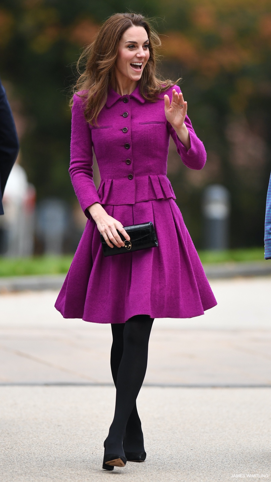 Kate Middleton embraces dopamine dressing in this bright purple skirt suit by Oscar de la Renta