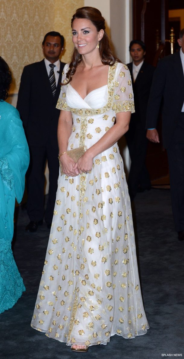 Kate Middleton wore white & gold gown in Malaysia by Alexnader McQueen