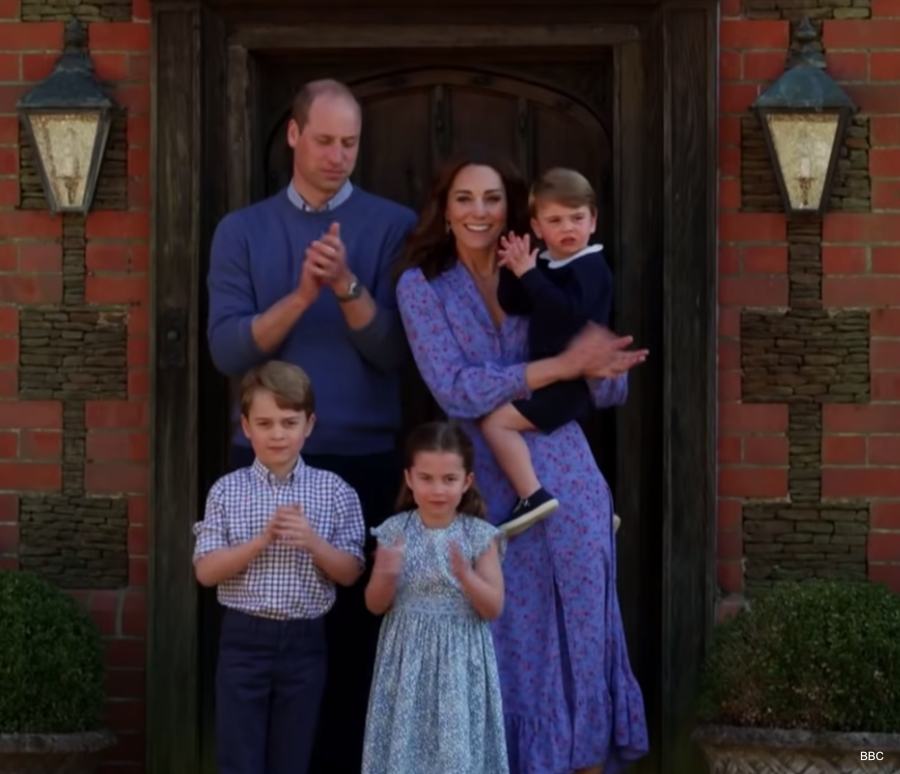 Kate and family join the nation in clapping for carers during BBC telethon