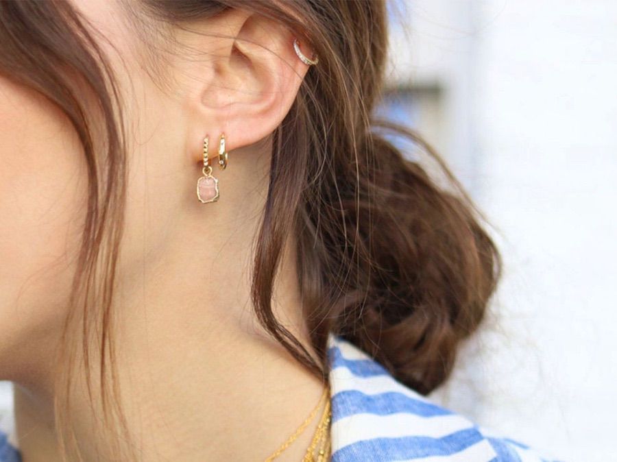 Rhodochrosite gold mini pyramid outlet charm hoop earrings