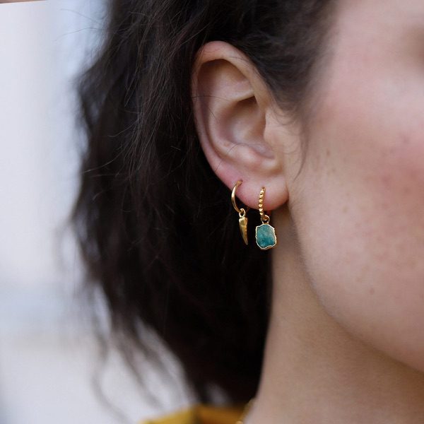 Rhodochrosite Gold Mini Pyramid Charm Hoop Earrings 2025