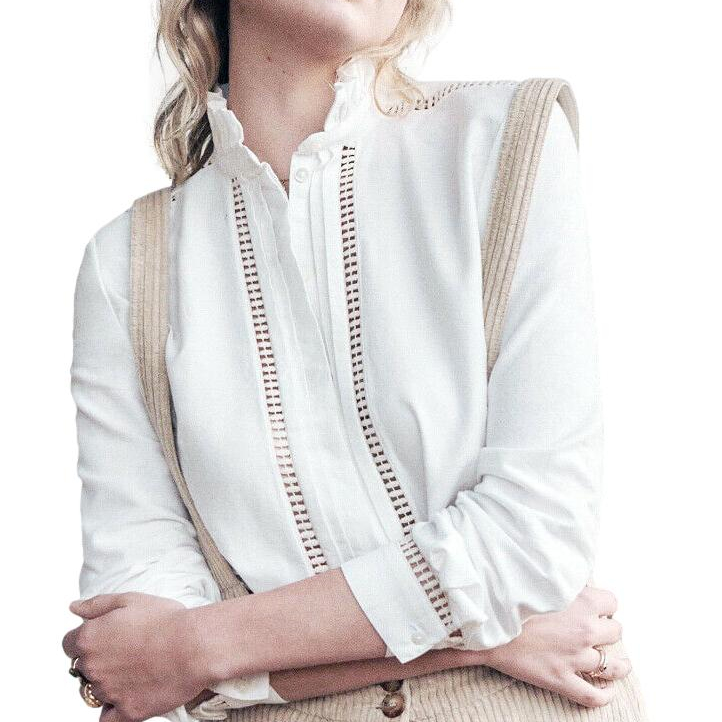 Sézane Marguerite Shirt in white with ruffled collar