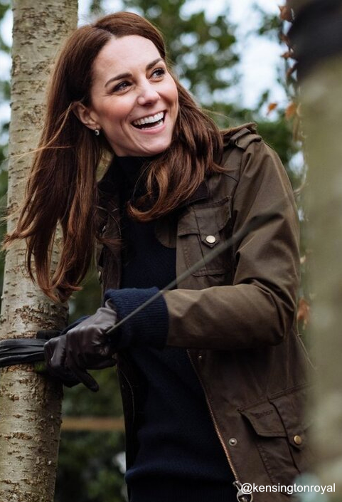 Kate Middleton outdoors wearing a barbour jacket