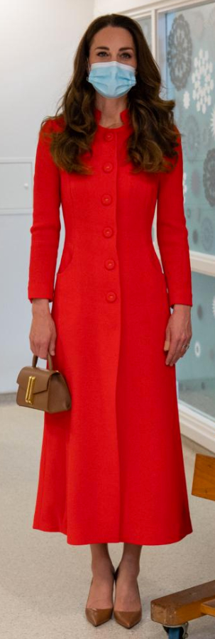 Kate Middleton wearing the Eponine London Fitted Coat Dress in red