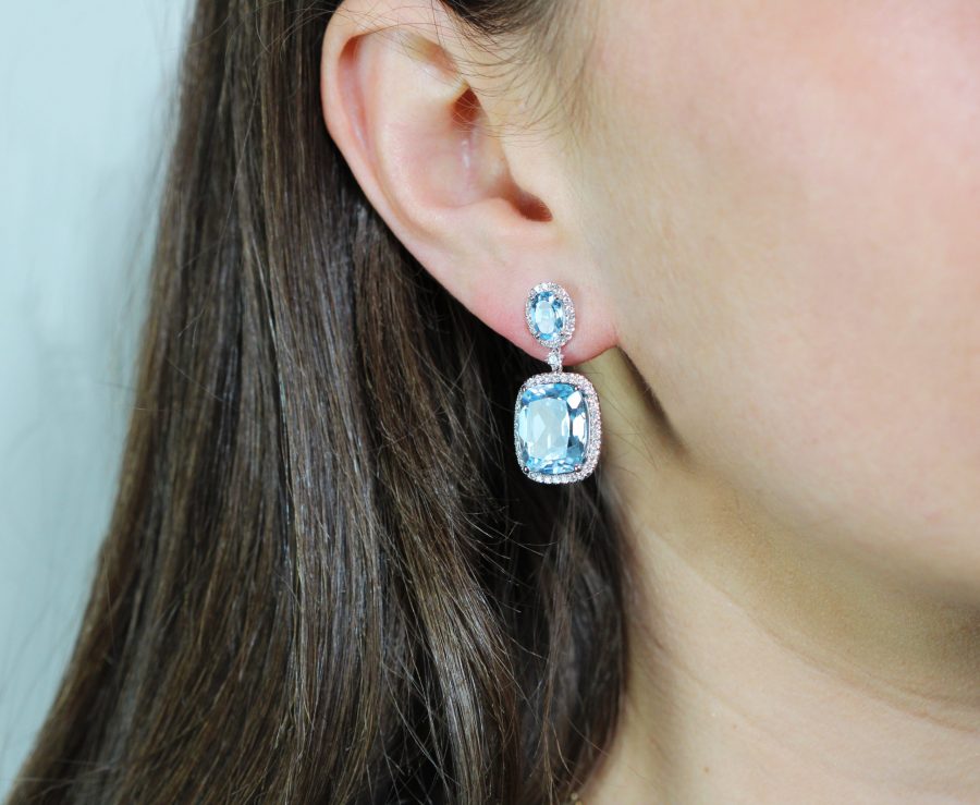 The double drop blue topaz gemstone earrings by Kiki Mcdonough