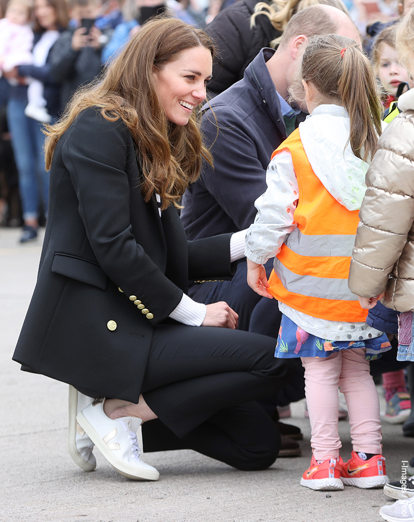 Kate Middleton's VEJA Esplar sneakers in white & rose gold metallic