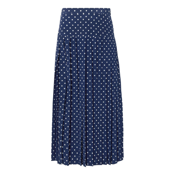 Kate Middleton's Alessandra Rich Blue Pleated polka-dot silk midi skirt