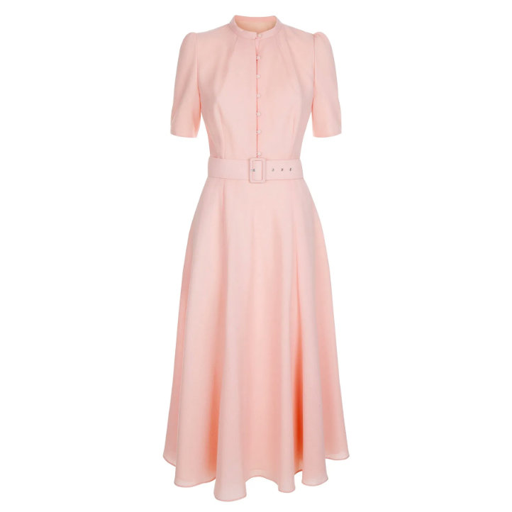 Beulah London Ahana Crepe Midi Dress in Blush Pink