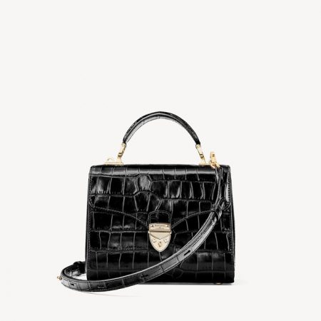 Aspinal of London Mayfair Midi Bag in Black with Leather Strap