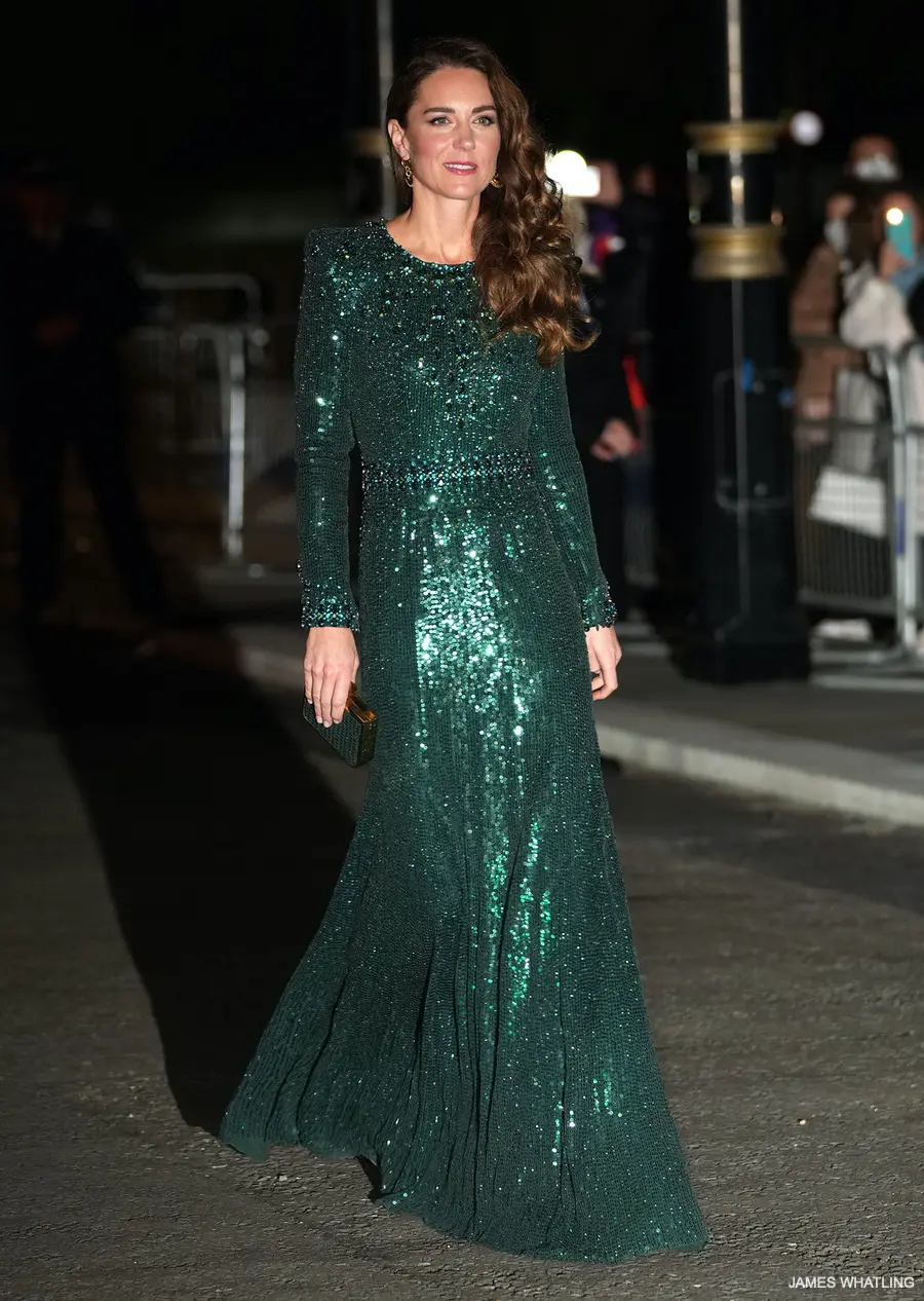 Kate Middleton in green gown at the 2021 Royal Royal Variety Performance