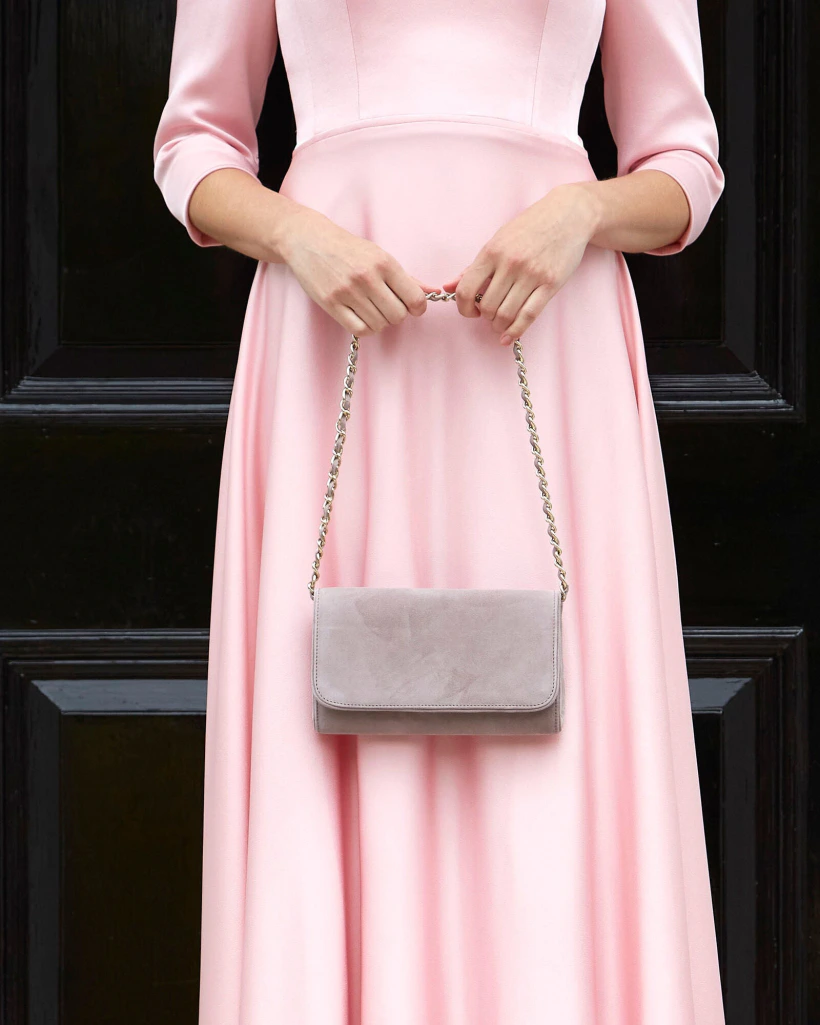 strapless open back dress Pink Woven Clutch Bag