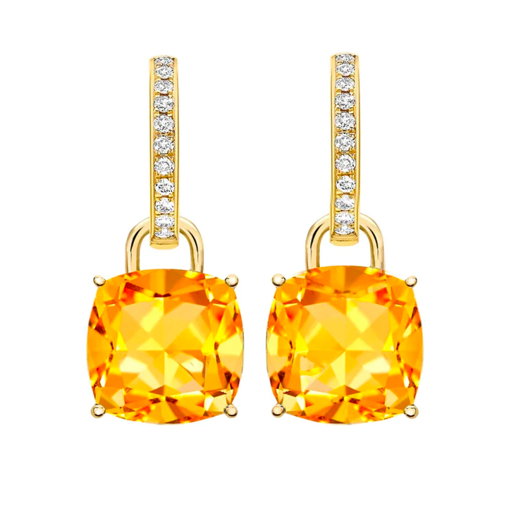 Kiki McDonough Cushion Drop Earrings in Yellow Citrine