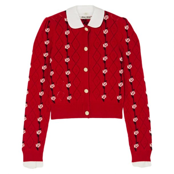 Kate Middleton's red Miu Miu jacquard cardigan worn for Christmas