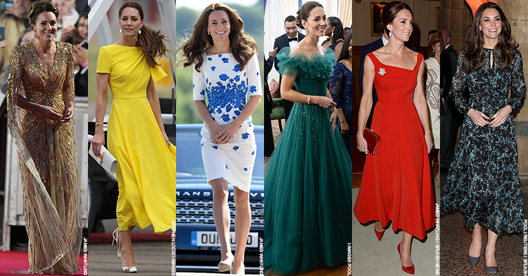 Kate Middleton wearing dresses or gowns on three different occasions