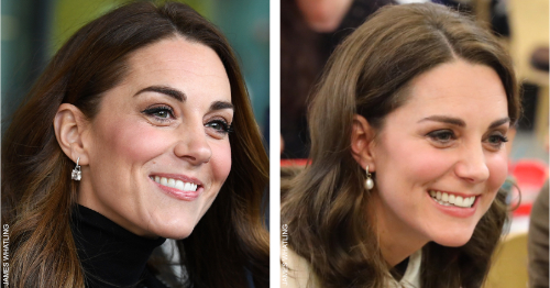 Kate Middleton wearing two different types of earrings: The Grace in white topaz and diamonds by Kiki Mcdonough, the Baroque Pearl Drops by Annoushka and the Diamond Empress earrings by Mappin & Webb.