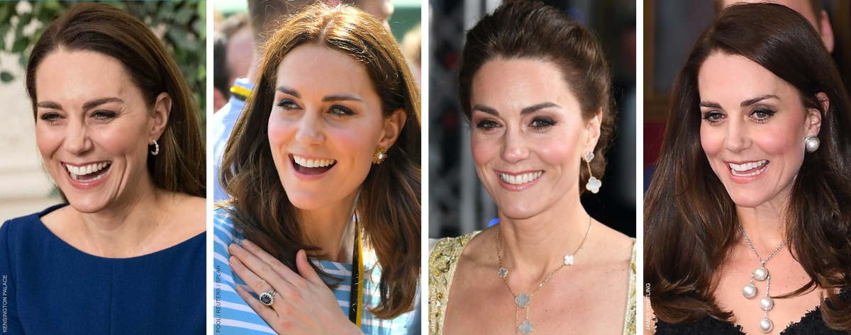 Kate Middleton wearing different types of jewellery