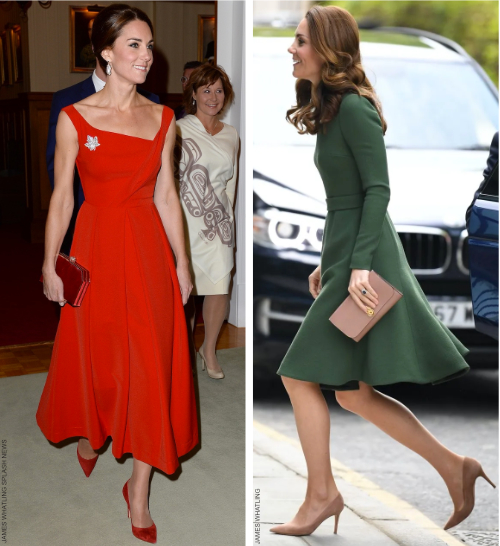 Kate Middleton wearing two types of pumps in different colours and heel heights